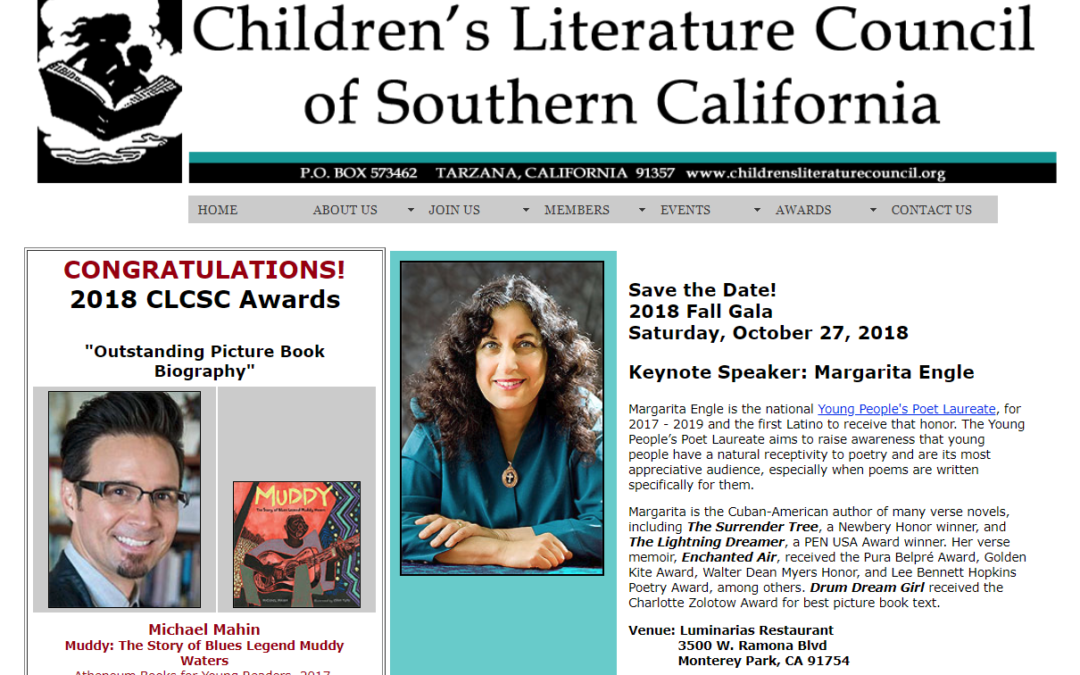 Muddy WINS Picture Book Biography Award from Children’s Literature Council of Southern California!